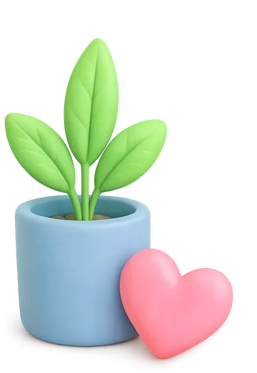 A plant pot and everyday objects representing life skills